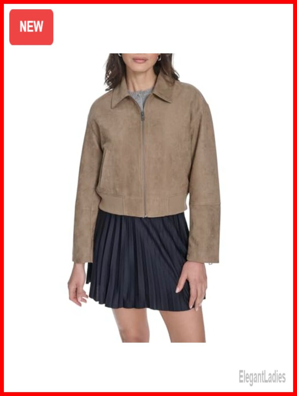 Faux Leather Bomber Jacket With Laydown Collar